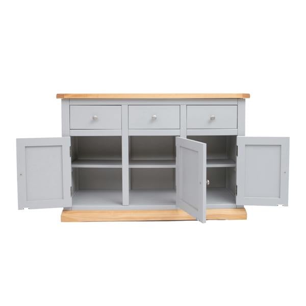 Cabinet Bits Bomporto Light Grey 3 Drawer 3 Door Sideboard Chrome Knob