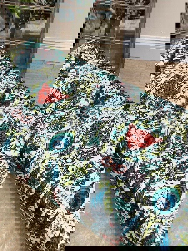 CONTACT US PREMIUM PEACOCK FOOTSTOOL GREEN FLORAL POUFFE FOOTREST TABLE - ISTOOLS