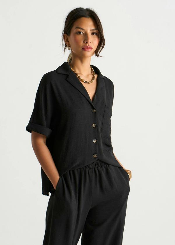 Gini London Black Air Flow Oversized Shirt Top