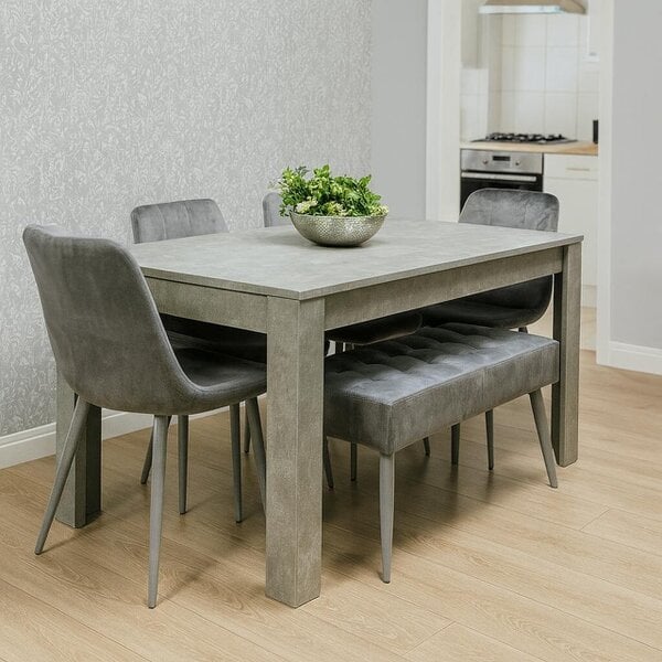 Kosy Koala Wooden Grey Dining Table Set with 4 Grey Velvet Chairs and 1 Grey Bench - Dining Room Furniture - Table + 4 grey chairs + 1 grey valvet bench
