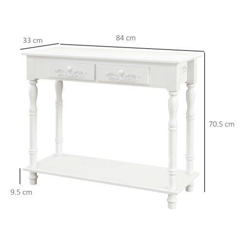 Wyld Haus Relo Wooden White French Console Table With Drawers And Bottom Shelf