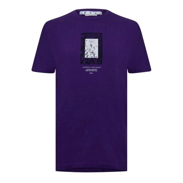 Off White Mens Mirror Cotton Regular Short-Sleeved T-Shirt - Purple - 