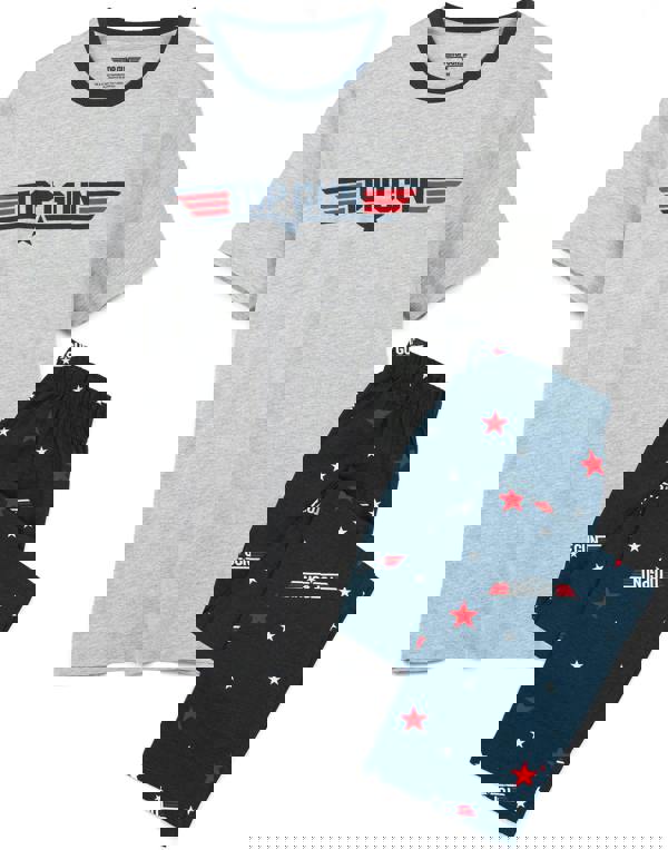 Top Gun Mens Black Logo Print Top & All Over Print Bottoms Short Sleeve Long Leg Pyjama Set