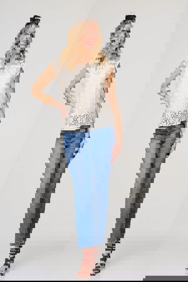 Ivory | Lace Crochet Detail Cap Sleeve Top