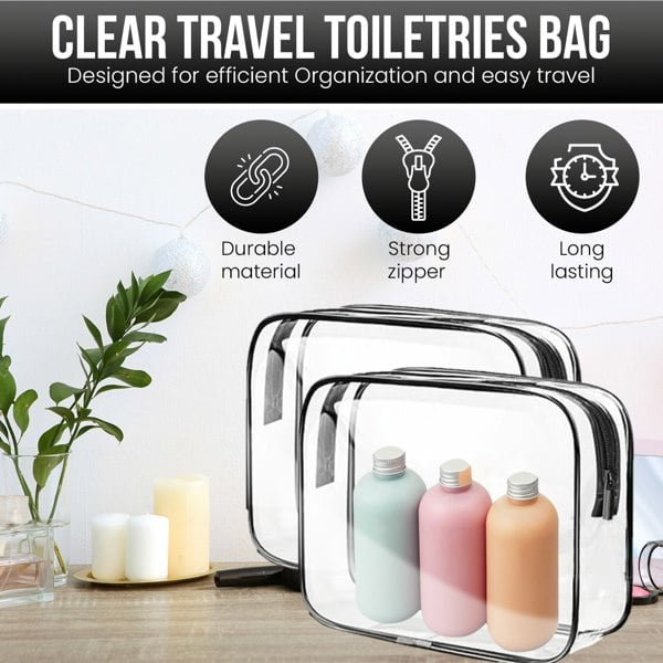 Glamza 2pc Clear Travel Bags Set - Pink or Black