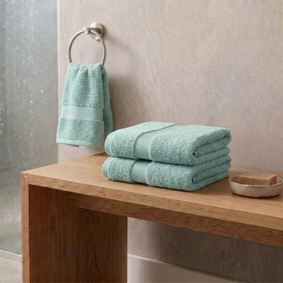 Vision V475 - 2 Pack 100% Cotton Hand Towels - Pale Green - Hand Towel - 100% Cotton