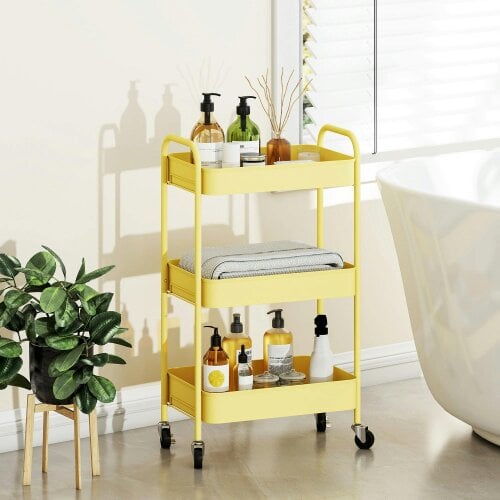 Wyld Haus Firi Metal Yellow 3 Tier Steel Storage Trolley With Wheels