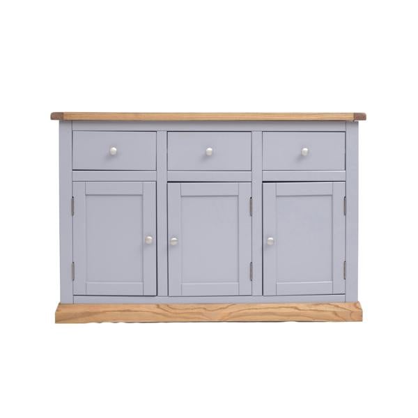 Biccari Grey 3 Drawer 3 Door Sideboard Chrome Knob
