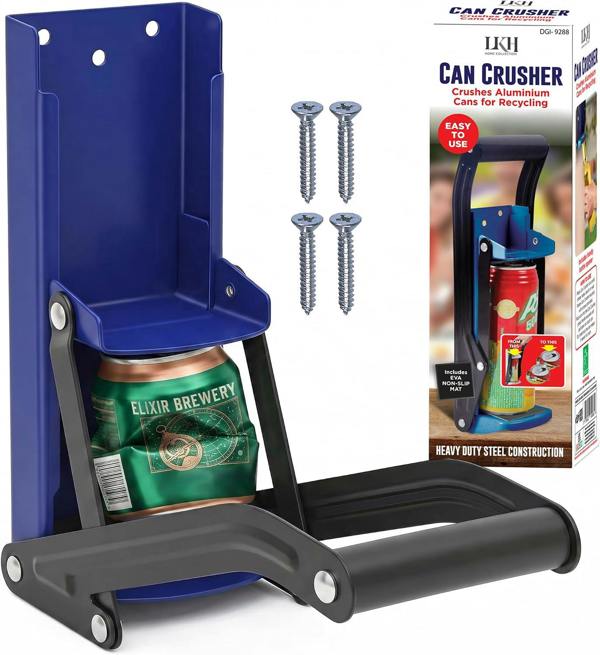 LKH HOME COLLECTION Can Crusher & Bottle Opener - Soda Beer Can Crushers for Recycling, Wall Mounted with Soft Grip Handle, Built-in Tin Opener