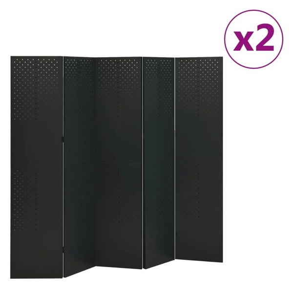 Berkfield 5-Panel Room Dividers 2 pcs Black 200x180 cm Steel
