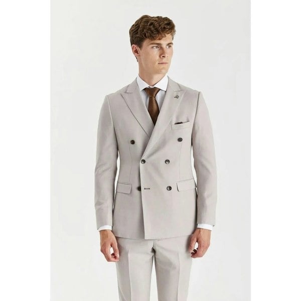 Paul Andrew Mayfair - Men's Stone Birdseye Double Breasted Blazer