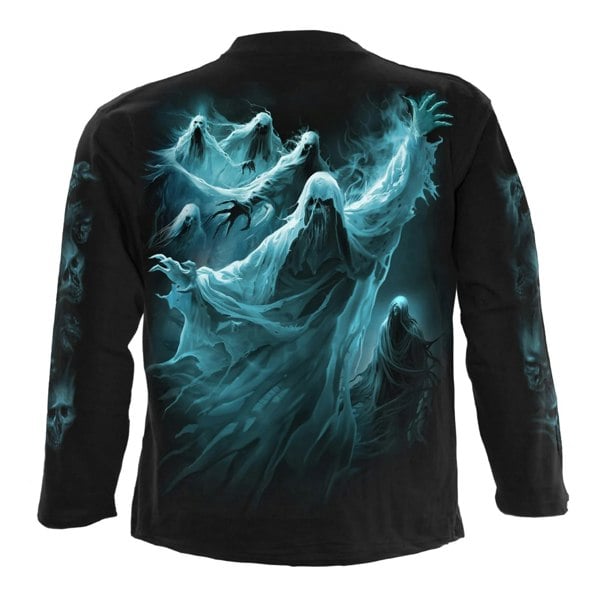 Spiral Direct Unisex Adult Ghost Skull Long-Sleeved T-Shirt - Black