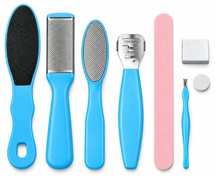 ATEK 6 Piece Pedicure Foot File Callus Remover Hard Dead Skin Care Set Blue