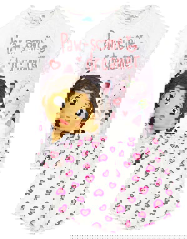 Gabby's Dollhouse Girls White Paw-some Dreamer Text Love Hearts Short Sleeve Short Leg Pyjama Set