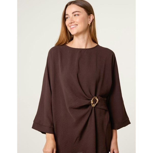 Blue Vanilla Detail Side Gathered Blouse - Brown