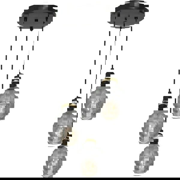 Milagro Omega Hand Made Circular Pendant Lamp With Elegant Smoked Glass Spheres Quality Matt Black Fittings With Gold Detail