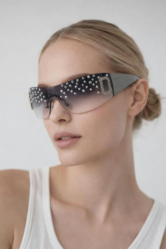 SVNX Racer Diamante Sunglasses In Silver