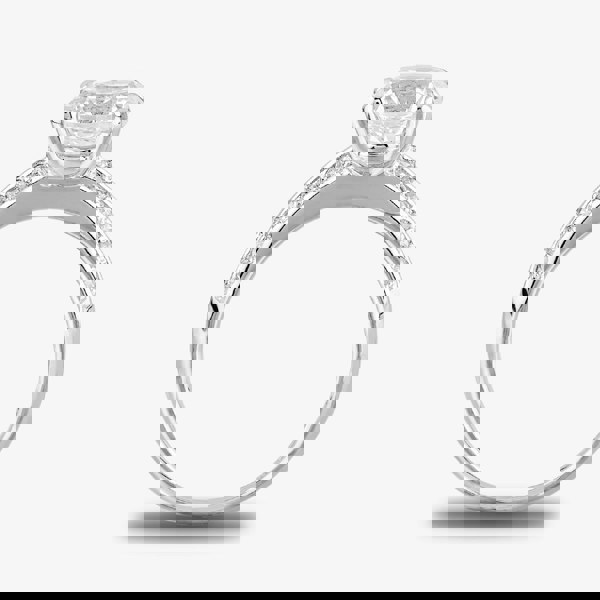 Starbright Silver Four Claw Round Cubic Zirconia Double Shouldered Ring R6154 3A