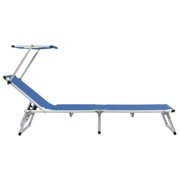 Berkfield Folding Sun Lounger with Roof Aluminium and Textilene Blue