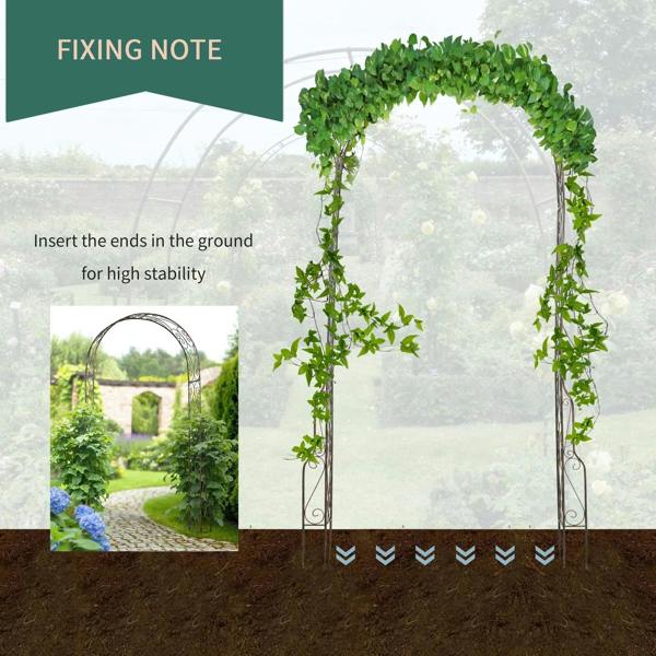 Black metal arch trellis wrapped with green foliage garland for an arched frame