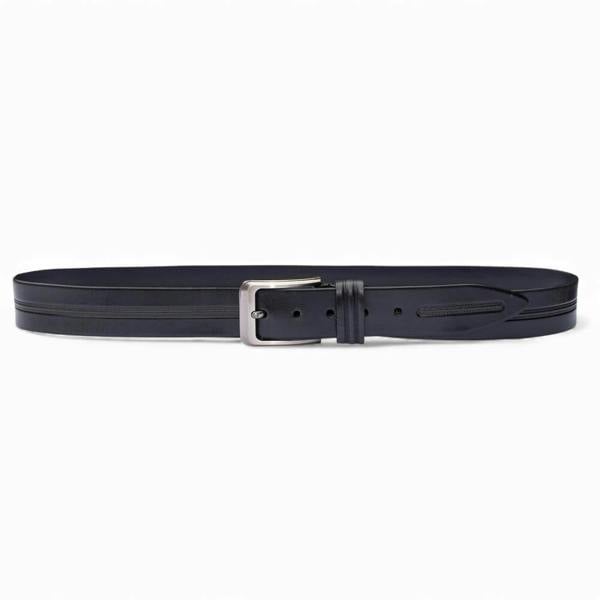PRIMEHIDE Men’s Black Leather Belt Silver Buckle