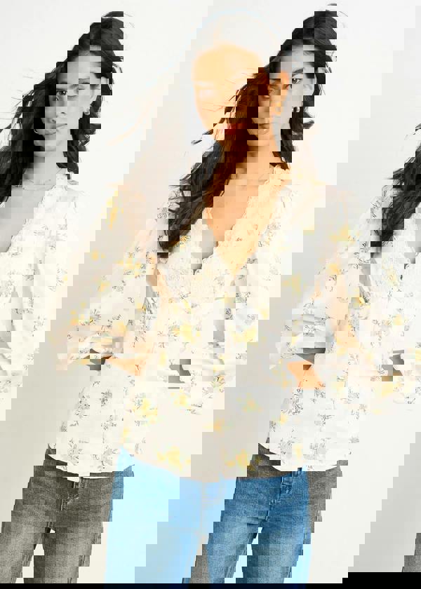 Gini London Cream Lace Trim Satin Button Through Blouse