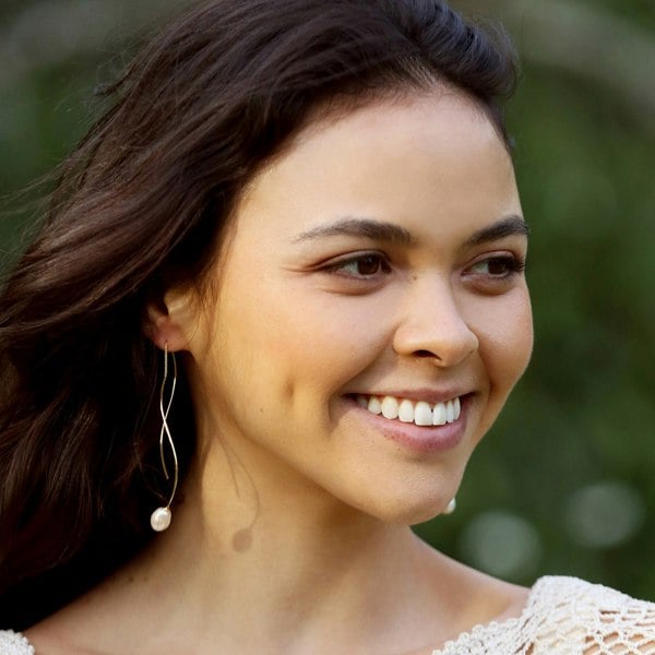 Beautiful Vanessa Bauer smiling in pearl earrings by LENAE.