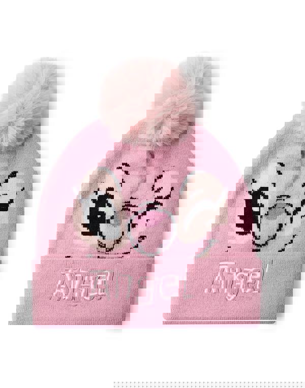 Disney Girls Pink Angel Character Face Beanie and Gloves Set (One Size)