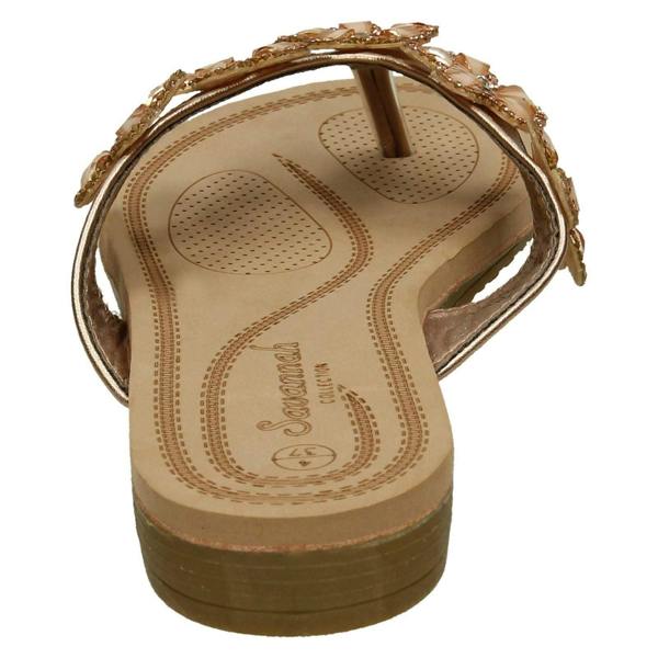 Savannah Ladies Savannah Jewelled Flower Trim Toepost Sandals