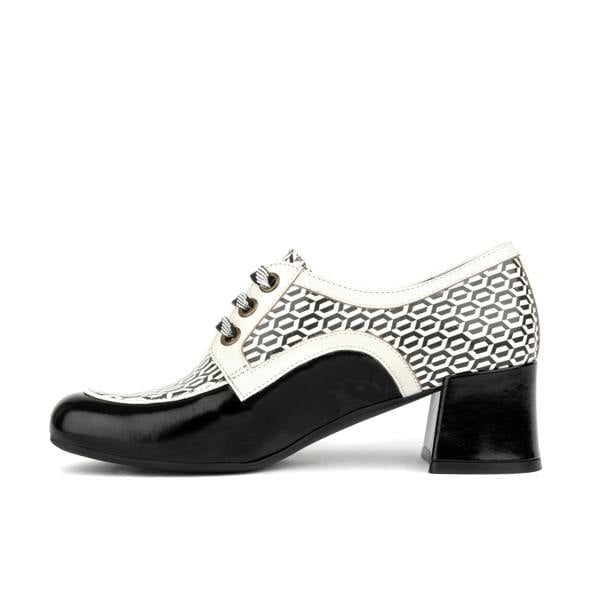 Embassy London Sovereign - Black & White Optical - Women's leather lace up shoe with block heel