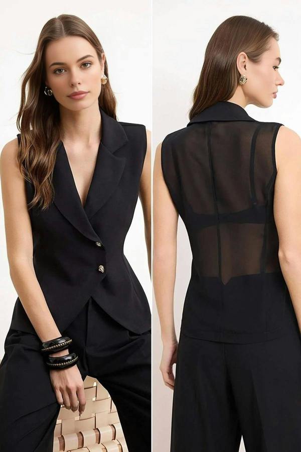 WOVCOR Vest with Fabric Front and Chiffon Back