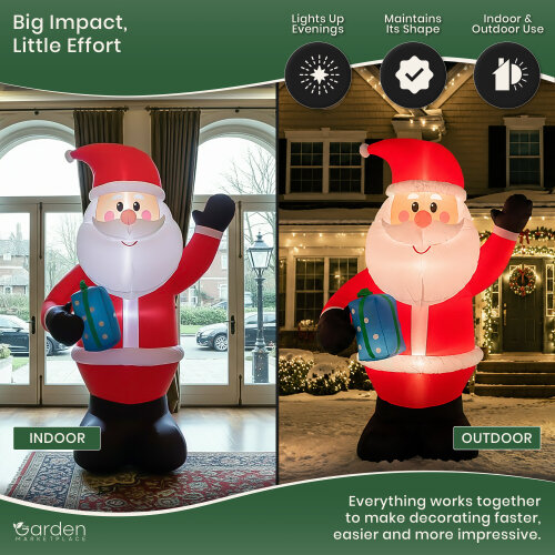 3m Inflatable Santa Christmas Decoration with 4 LED Lights, Indoor & Outdoor Use, Waterproof Polyester, Fan Motor & Ropes Included