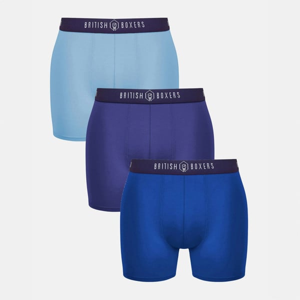 Three-pack British Boxers Men's Stretch Trunks – Flame Blues - British Boxers