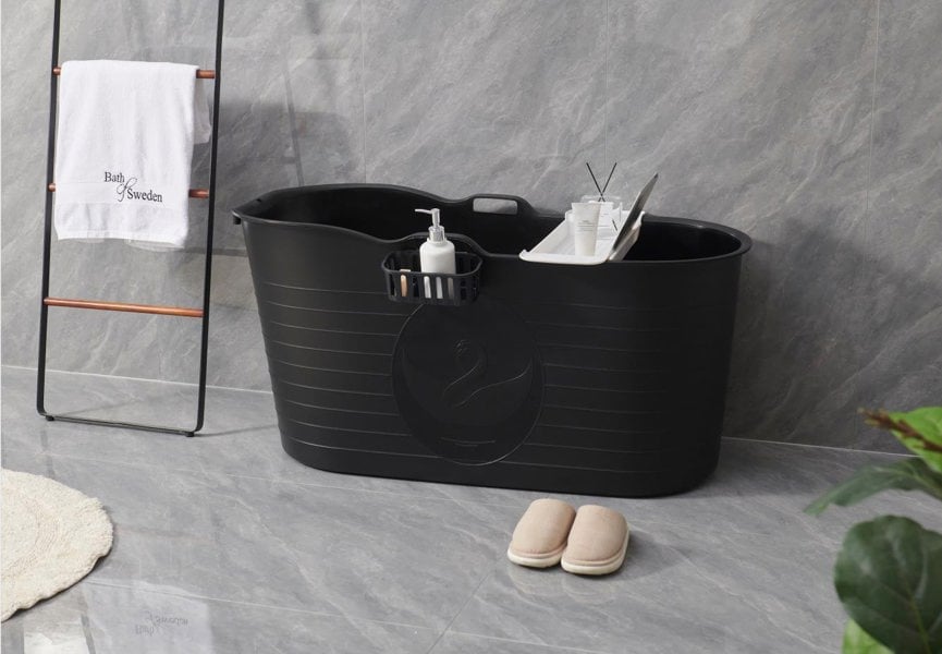 Fimous Bathtub Adults Freestanding Bath for Hot Bath and Ice Bath for Small Bathroom Black