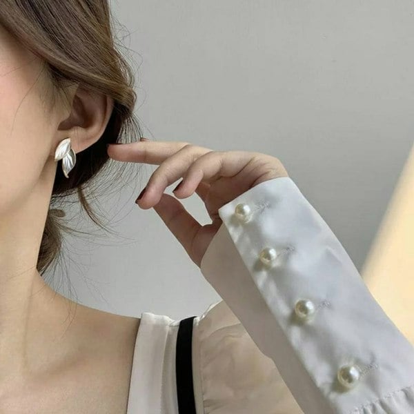 The Colourful Aura Summer Elegant Grey White Leaf Oil Drop Dangle Stud Marble White Earrings