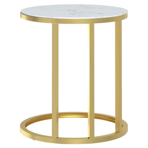 Berkfield Side Table Gold and White Marble 45 cm Tempered Glass