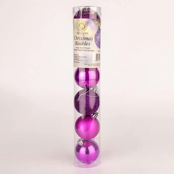 Shatchi Purple Shatterproof Christmas Baubles 6cm Pack Sizes for Tree and Seasonal Displays