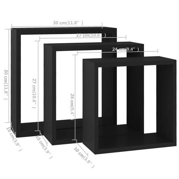 Berkfield Wall Cube Shelves 3 pcs Black MDF