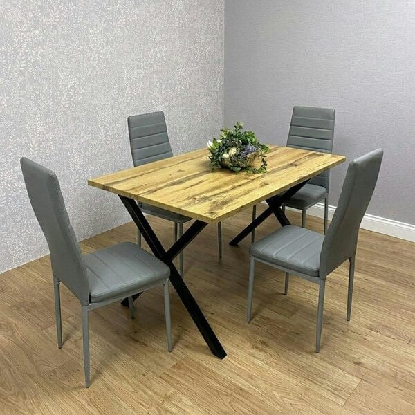 Kosy Koala Stone Effect Dining Table Set With 4 Grey Faux Leather Chairs Dining Room Furniture