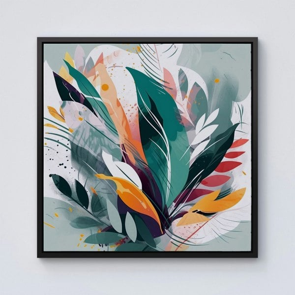 Warren Reed Coloured Abstrace Feather Leaves Framed Canvas