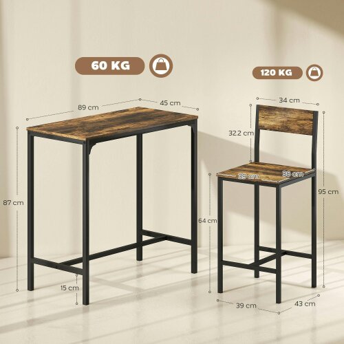 Wyld Haus Torakeno 3 Piece Industrial Bar Table And 2 Stool Set For Compact Spaces