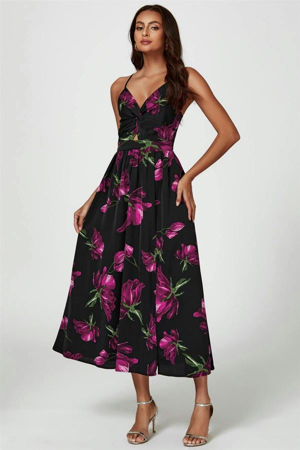 FS Collection Floral Print Maxi Dress In Black