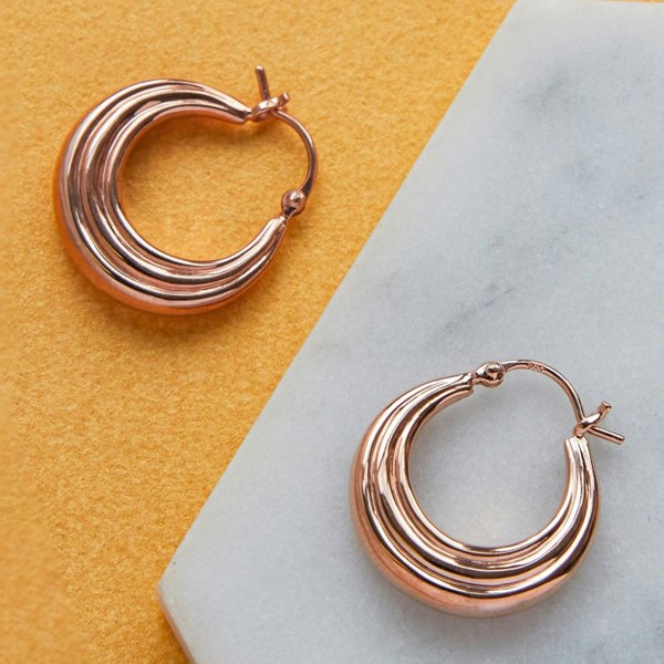 High Polish Ridged Small Hoop Rose Gold Earrings