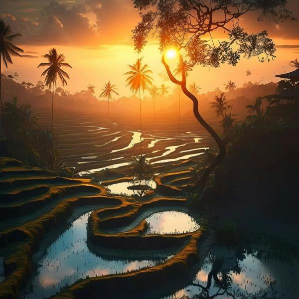 Erismann Tropical Paradise Sunset- One Roll Mural - Orange
