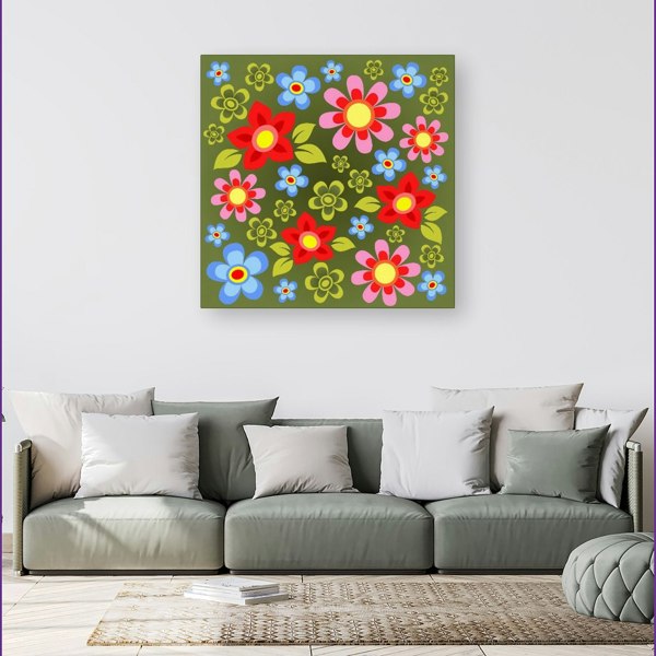 Warren Reed Red And Blue Flowers Canvas