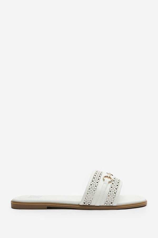 Where's That From Mackenzie White Sliders With Geometric Strap And Metal Detail