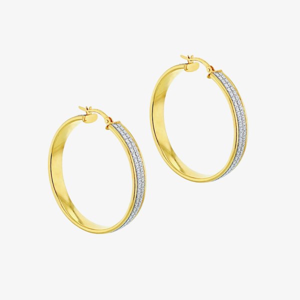 T. H. Baker Silver Yellow Gold Plated 40mm Stardust Hoop Earrings 8.51.2929