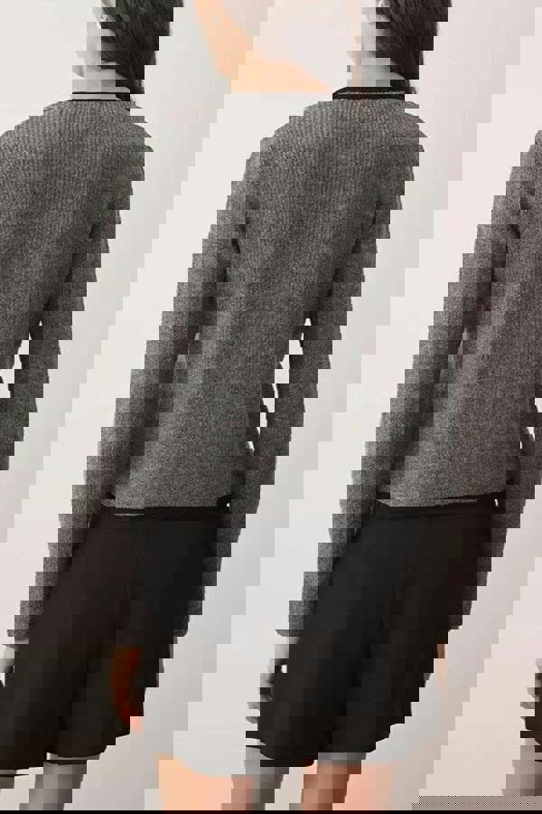 WOVCOR Crop Knit Cardigan with Ribbon Buttons Detail