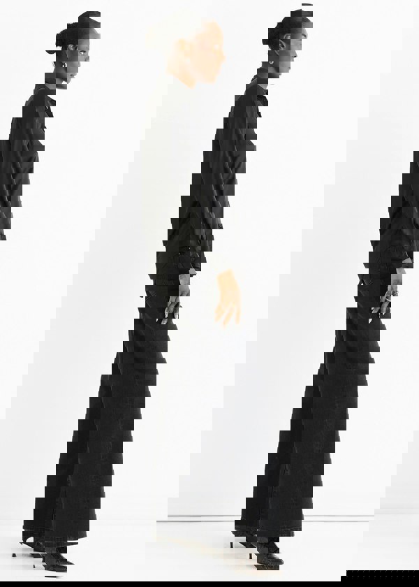 Gini London Black Satin Loose Fit Button Through Shirt