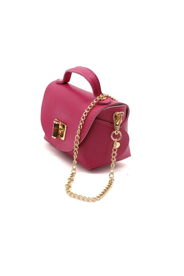 Pluspup Genuine Italian Leather Crossbody Bag with Chain Strap and Twist Lock Closure